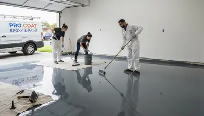Epoxy floor coating installation in Lancaster PA garage by professional painting contractors