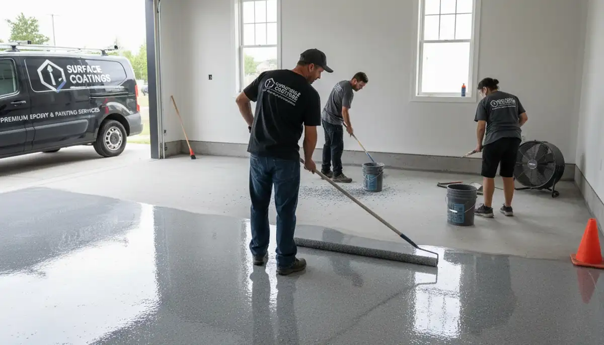 Professional epoxy floor coating in Lancaster, PA garage by expert painters for durable protection