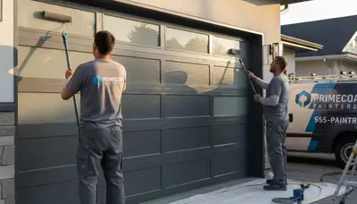 Professional garage door painting in Lancaster, PA enhancing home curb appeal and weather protection
