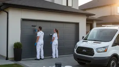 Professional garage door painting in Lancaster, PA enhancing curb appeal with durable weatherproof finish