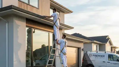 Professional gutter painting on a Lancaster PA home exterior by expert house painters