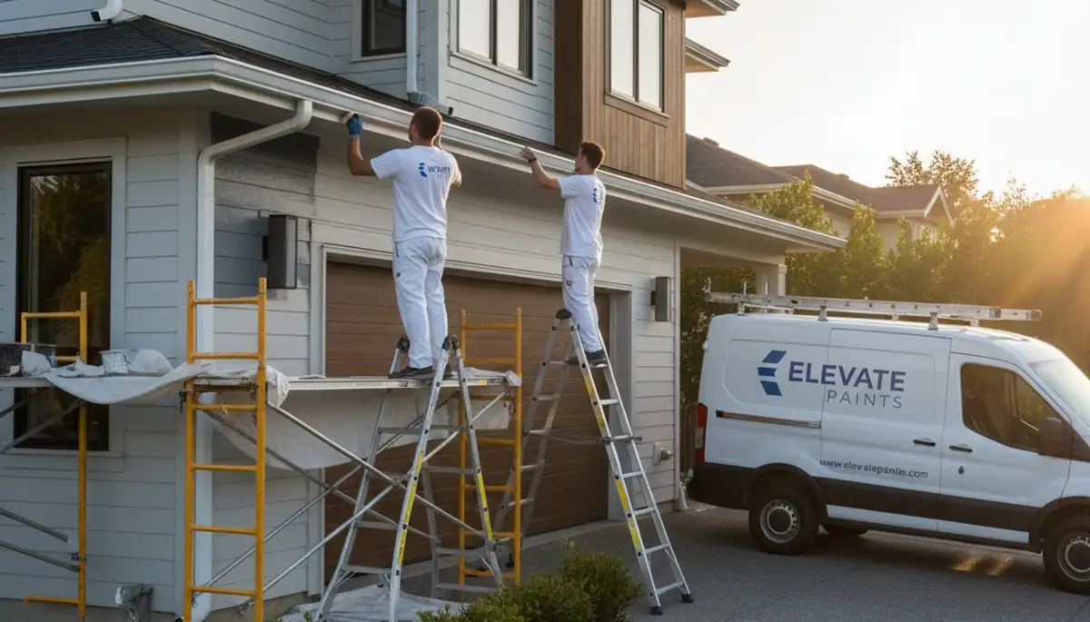 Professional gutter painting and refinishing on a Lancaster PA home exterior for lasting curb appeal