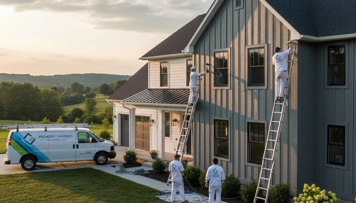 House painters in Lancaster, PA applying professional exterior painting services