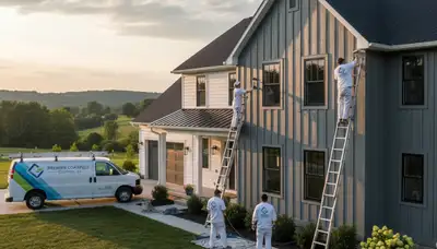 House painters in Lancaster, PA applying professional exterior painting services