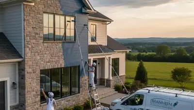 Professional house painters working on residential exterior in Lancaster, PA