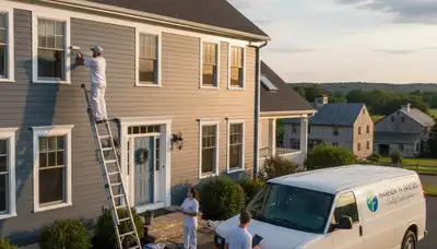 Professional house painters in Lancaster PA applying fresh exterior paint to a residential home