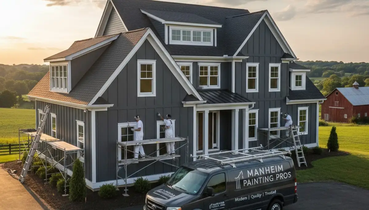 Professional house painters refreshing home exterior in Lancaster, PA