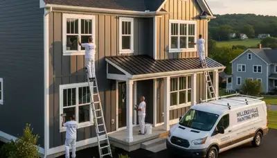 Professional house painters working on residential exterior in Lancaster, PA