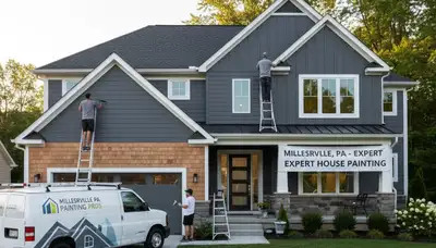 Professional house painters working on exterior home in Lancaster PA