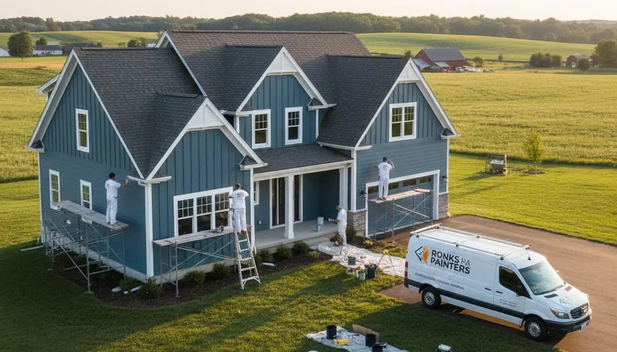 Professional house painters working on exterior home painting in Lancaster, PA