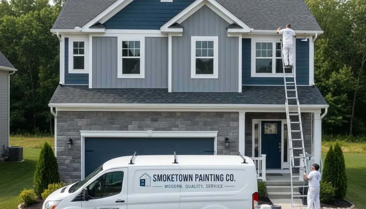 Professional house painters working on residential exterior in Lancaster, PA