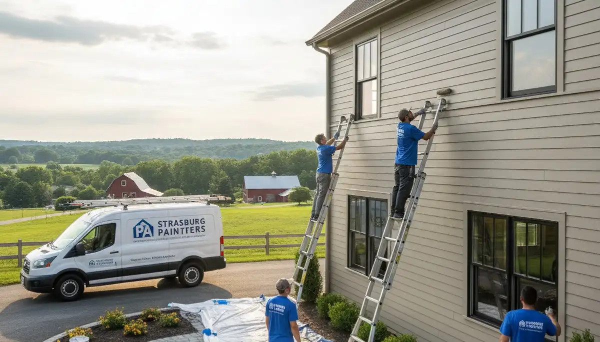 Lancaster, PA house painting crew painting a home exterior for professional residential painting services