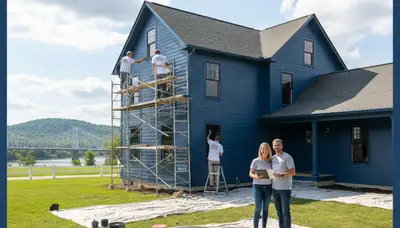 Professional house painters working on residential exterior in Lancaster, PA