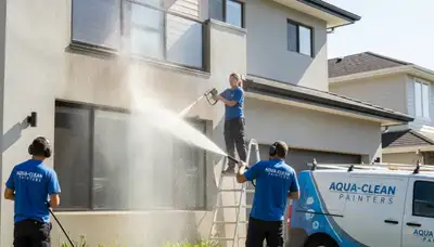 Professional pressure cleaning a Lancaster PA home exterior removing mold and mildew buildup