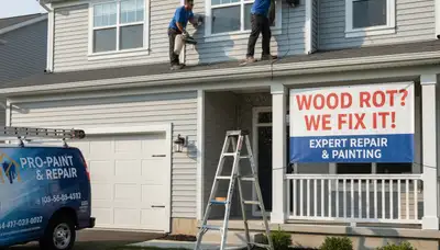 Professional wood rot repair on Lancaster PA home exterior by expert house painters